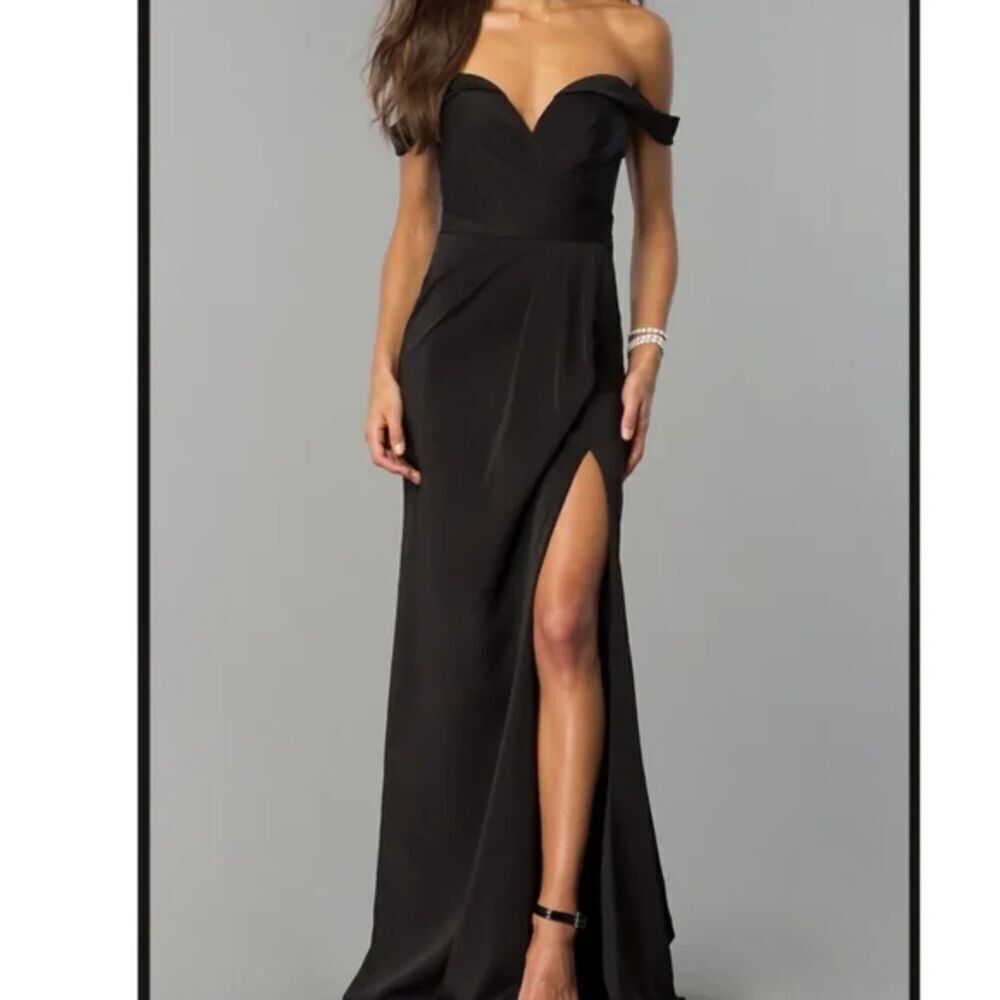 FAVIANA Black Off The Shoulder Sweet Heart Rouched Satin Prom Dress Gown Size 10
